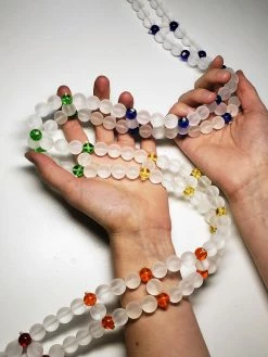 Tools4transformation 7 Chakra Spinal Mat With Andara Crystal & Frosted Quartz Beads 40inch