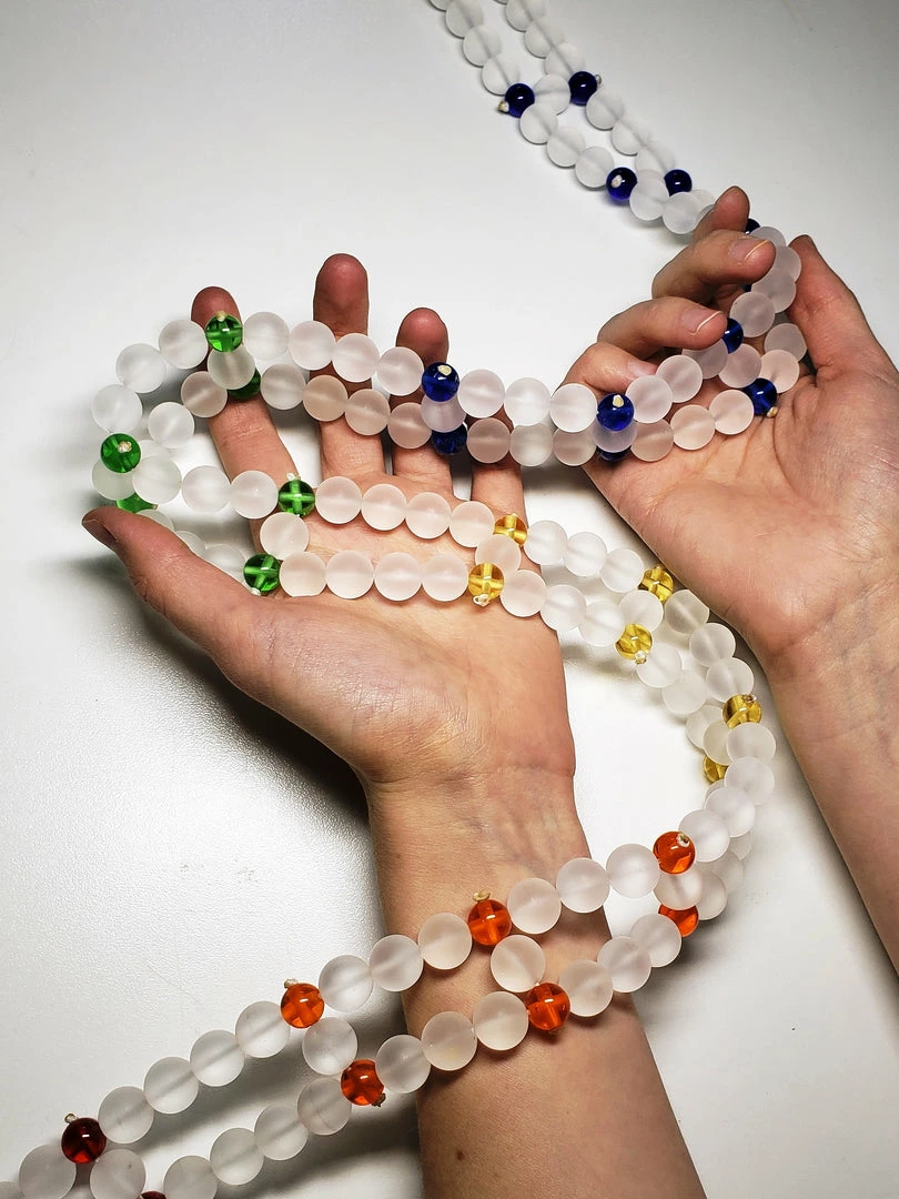 Tools4transformation 7 Chakra Spinal Mat With Andara Crystal & Frosted Quartz Beads 40inch