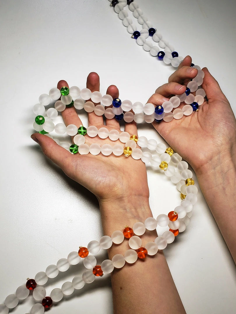 Tools4transformation 7 Chakra Spinal Mat With Andara Crystal & Frosted Quartz Beads 40inch