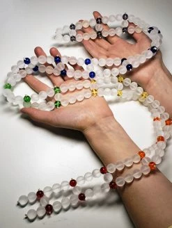 Tools4transformation 7 Chakra Spinal Mat With Andara Crystal & Frosted Quartz Beads 40inch