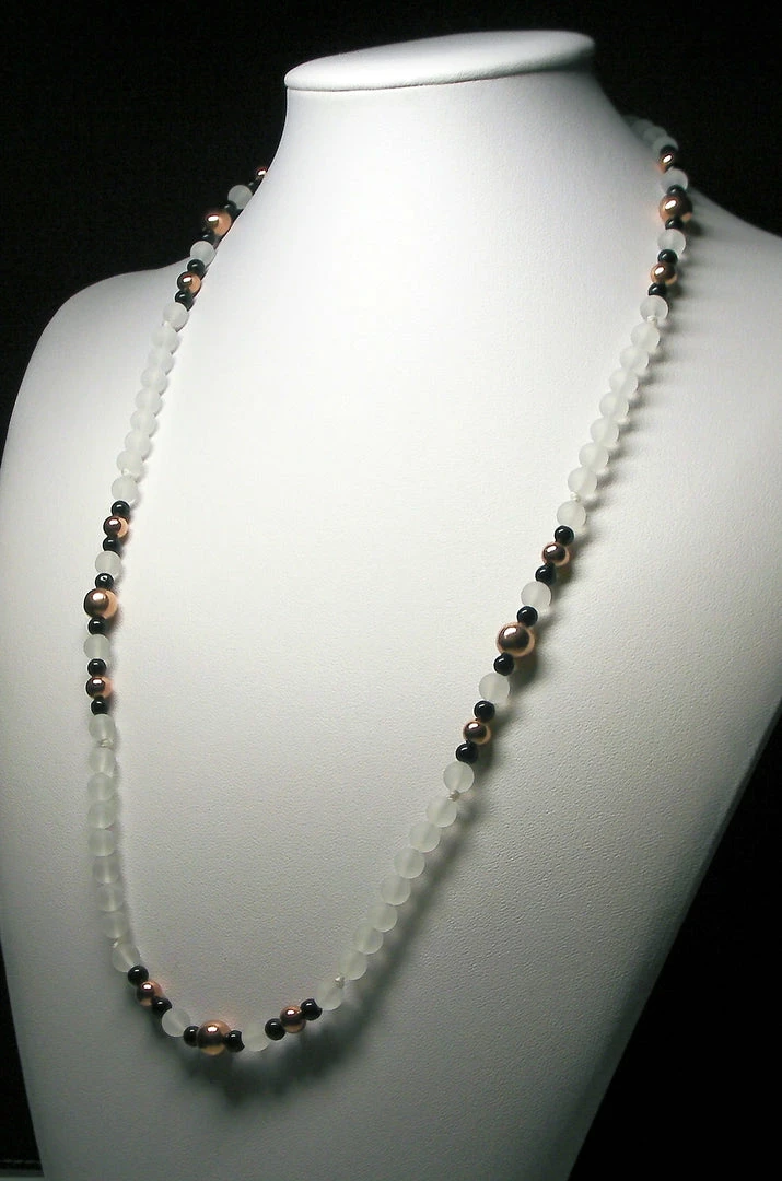 Tools4transformation Copper With Frosted Quartz & Black Obsidian 4.5-8mm 25inch