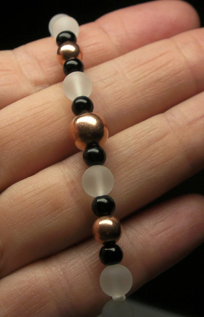 Tools4transformation Copper With Frosted Quartz & Black Obsidian 4.5-8mm 25inch
